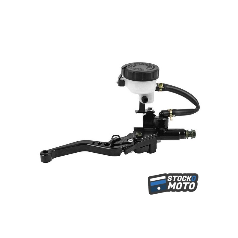 MAITRE CYLINDRE DE FREIN MOTO UNIVERSEL AVANT AVEC BOCAL SEPARE DIAM 45mm ALU CNC NOIR DROIT
